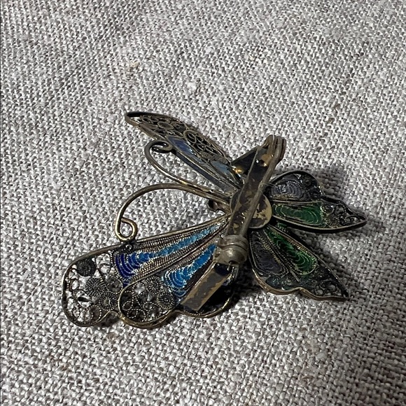 Colorful Butterfly Enamel Brooch Vintage signed 800 Sterling Silver. WA491 - Picture 4 of 6